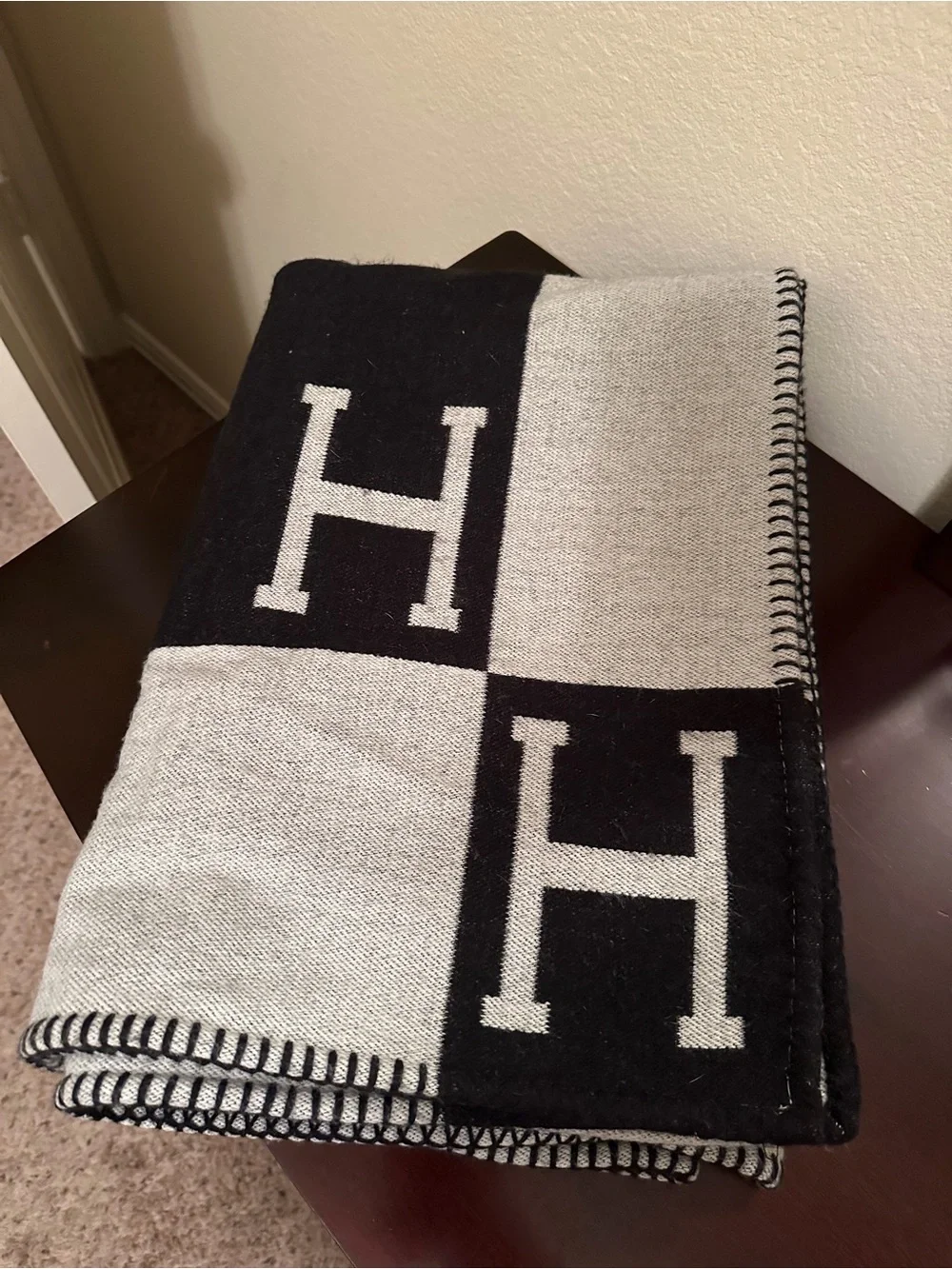 Black & Cream H Logo Throw Blanket